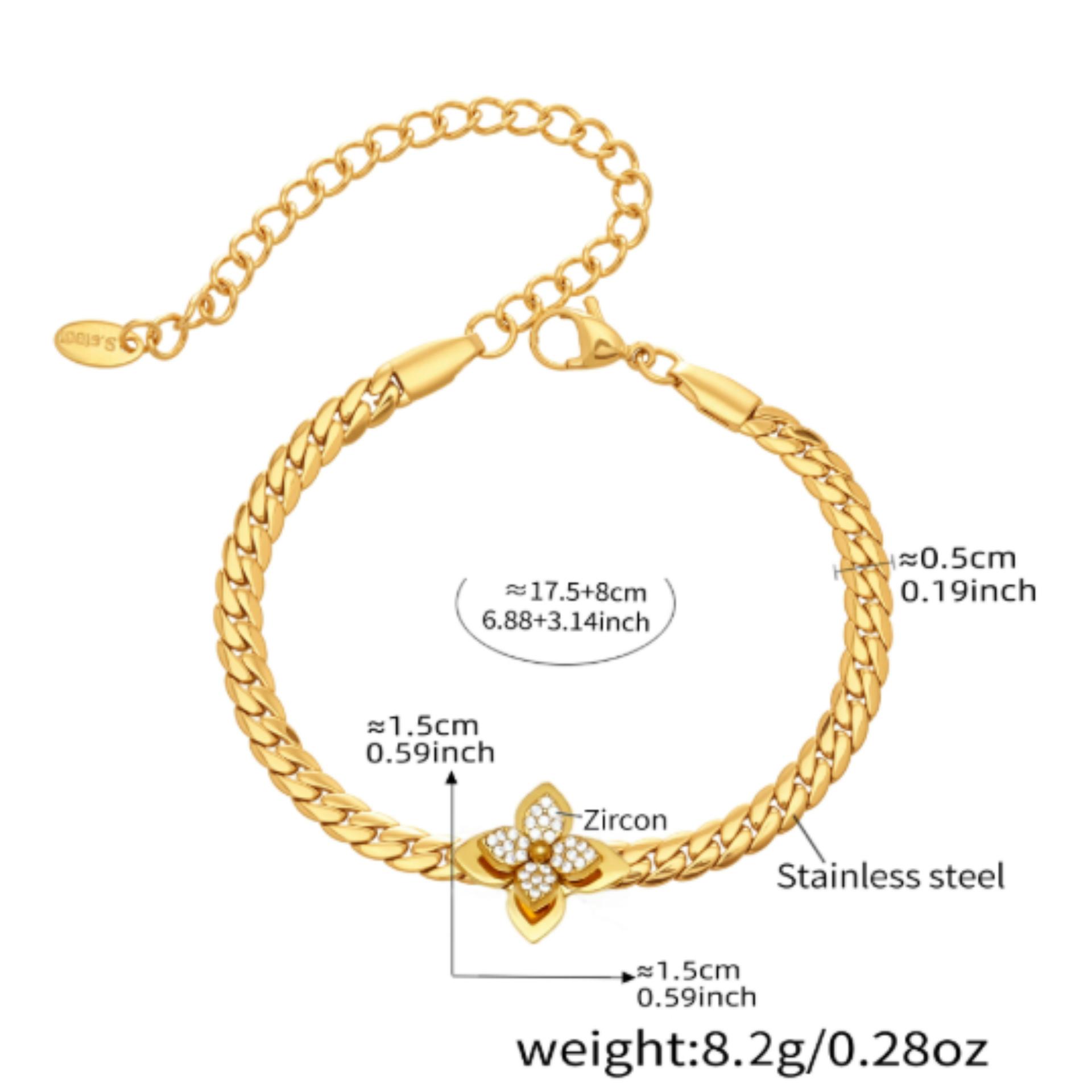 YF8481 Luxury Light Fashion 3D Flower Zircon Bracelet Necklace 18K Gold Plated Waterproof Stainless Steel Jewelry