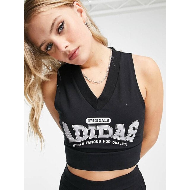 

Черный укороченный жилет с большим логотипом adidas Originals Preppy Varsity