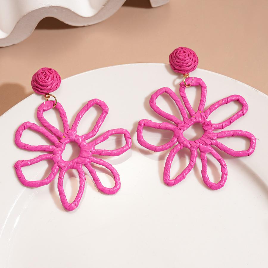 Holiday style raffia woven hollow flower silver needle earrings fashionable and sweet temperament earrings