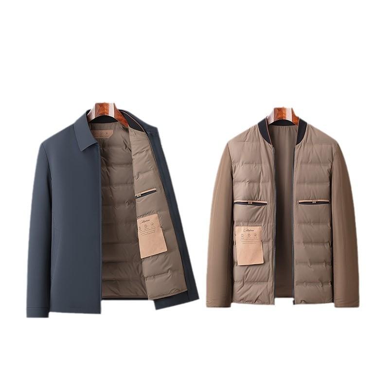 New Winter Goose Down Jacket for Middle-aged and Elderly Men with Removable Liner, Thickened Warm Winter Lapel Jacket