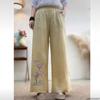 Summer National Style New Chinese Trousers Women's Elastic Embroidered Ethnic Style Embroidered Casual Trousers Retro Loose Wide-leg Trousers