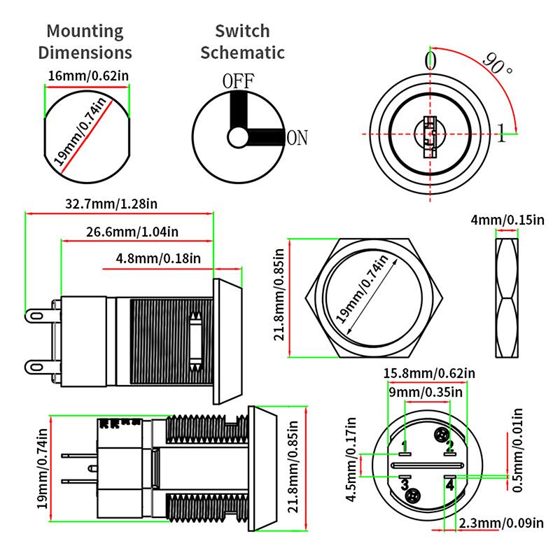 19Mm Power Lock 2801 Elevator Lock Key Switch Electronic Lock Base Station Lock Single Pull Double Pull Switch With 2 Keys