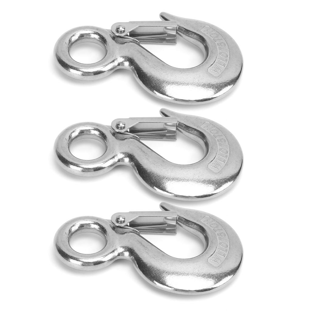 3pcs Eye Slip Hook with Safety Latch Stainless Steel Marine Lifting Eye Hoist Sling Hook0.75T