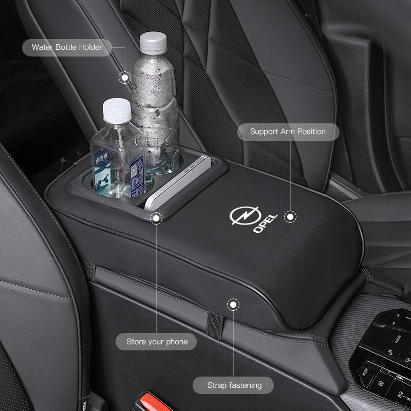 Polštářek na box loketní opěrky do auta Kožený měkký polštářek s držákem na nápoje Pro Opel Astra Grandland Corsa Mokka Frontera Insignia Vivaro Karl Adam