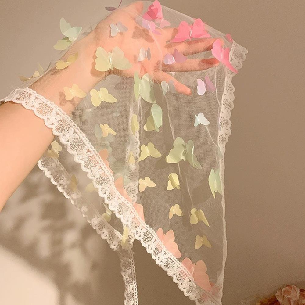 Woman Lace Triangle Headscarf Headwear Butterfly Print Turban Bandana Headbands Girl Court Bonnet Fashion Sweet Hair Accessories
