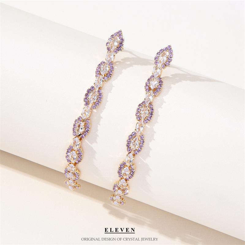 S925 Silver Needle Rhinestone Tassel Earrings - Exquisite Long Claw Chain with Colored Diamonds, European & American Style