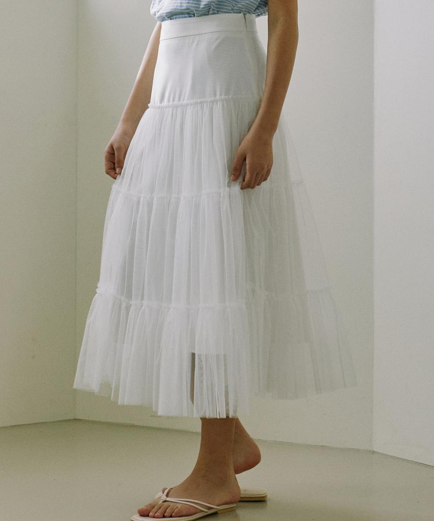 NONLOCAL Tulle Layered Long Skirt - White