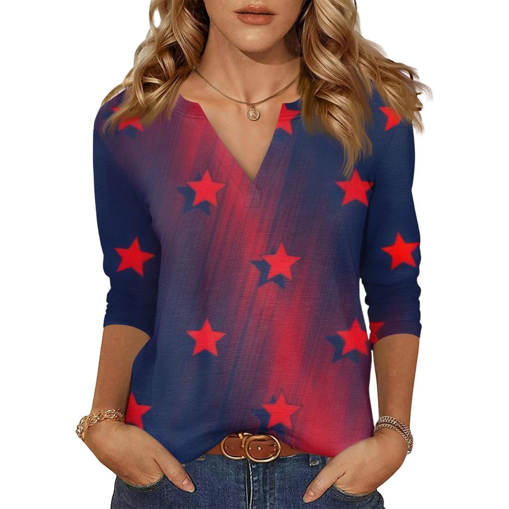 Women's Casual Fashion Sexy Comfortable V-Neck Independence Day Seven Sleeve Top