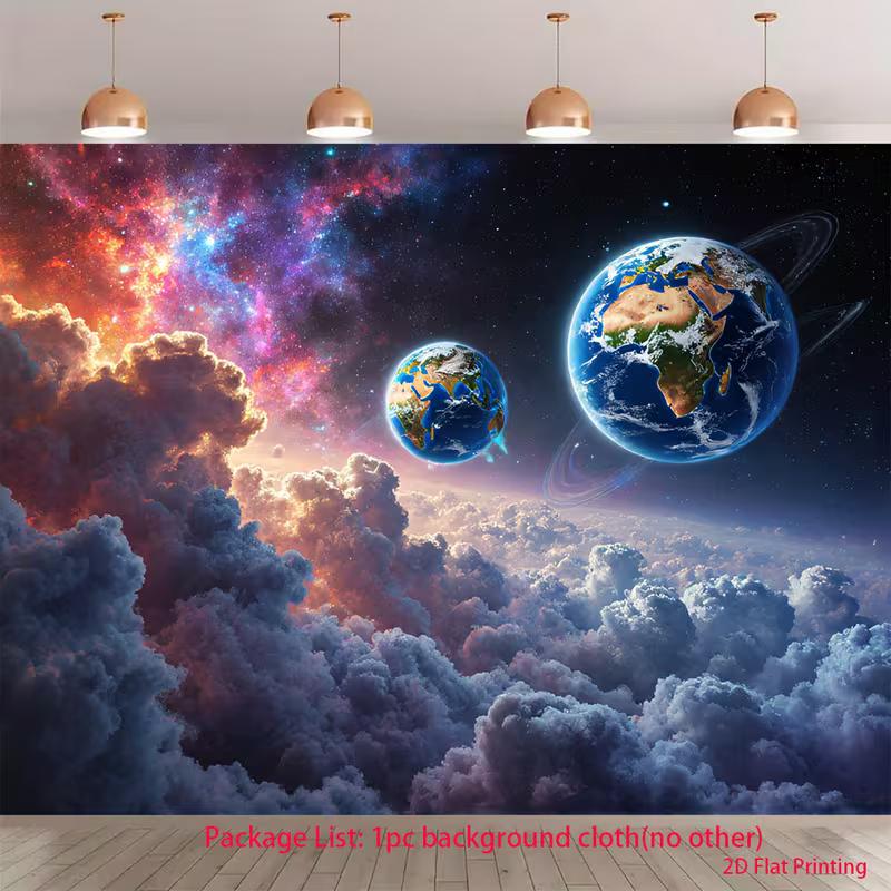 2D Cosmic Galaxy Sky Astronaut Space Theme Kids Birthday Photography Backdrop Decor 47.2x31.5inch/120*80cm