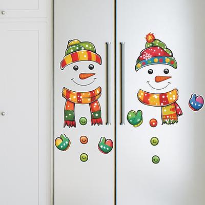 Lustiger-f350 Bemalter Weihnachtsschneemann Kühlschrank Schrank mit Heim-Hintergrund Landschaftsgestaltung Wandaufkleber