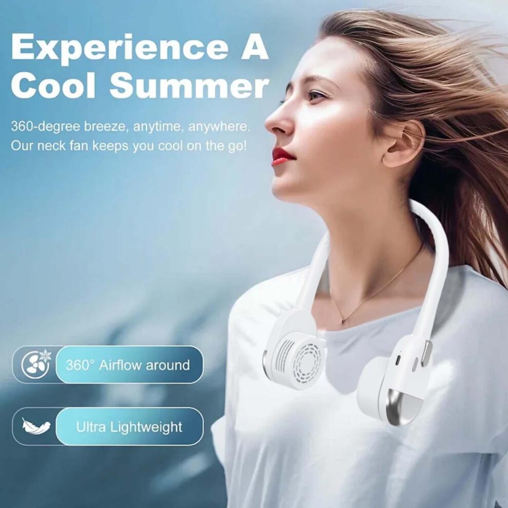 FloHua Bladeless Neck Fan, 3 Speeds, Portable Hanging Fan, Strong Wind, No Hair Twisting, Short Charge, Long Use - Compatible with Daily Activities,
