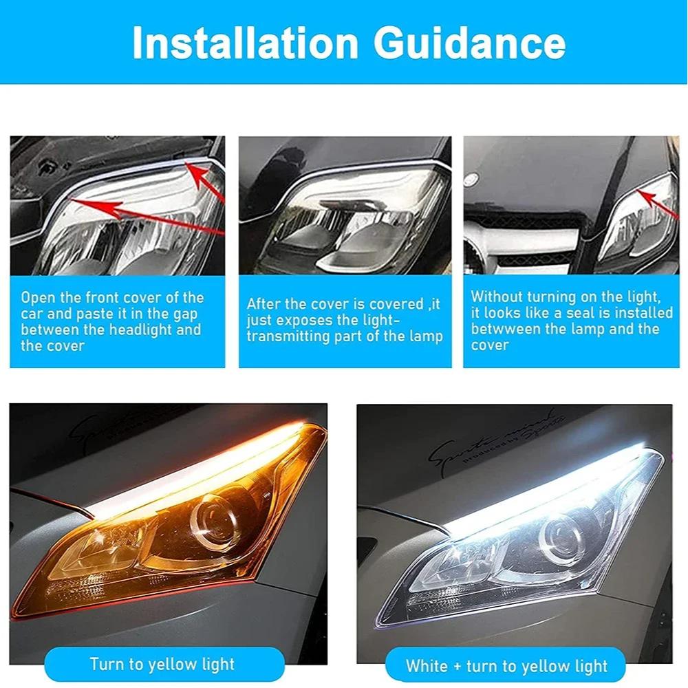 Car Daytime Running Light 12V LED DRL Flexible Waterproof Strip Auto Headlights White Turn Signal Brake Flow Lights Car Styling