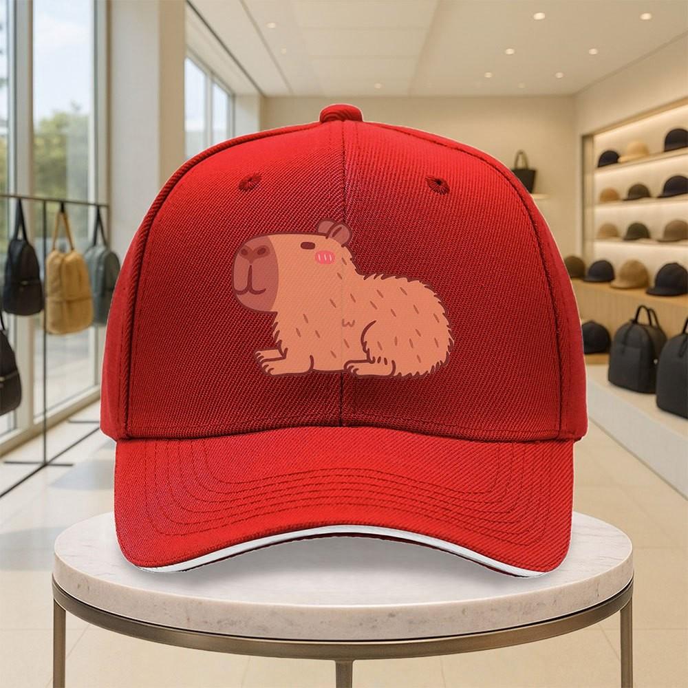 Cute Capybara Graphic Baseball Cap Adjustable Polyester Casual Outdoor Unisex Snapback Hat One Size