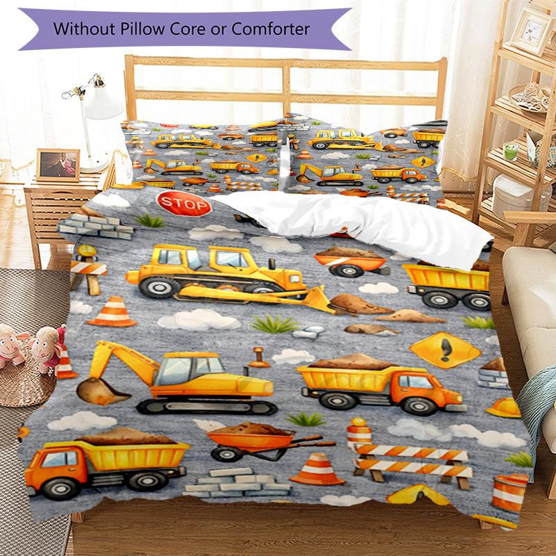 3pcs Excavator Bedding Set Duvet Cover Closure Includes 1 Duvet Cover & 2 Pillowcases, Soft and Comfortable for All Seasons.