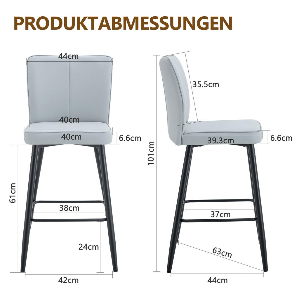 101cm High Light Grey PU Material Bar Chair Two-Piece Set: Ergonomic Backrest, Comfortable and Stylish.