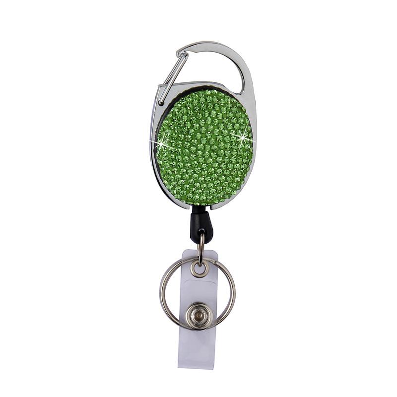 1pc Sparkle Retractable Crystal ID Name BadgeHolderBling Work Card Badge Reel,Fashion Rhinestone Badge Car Bag Keychain
