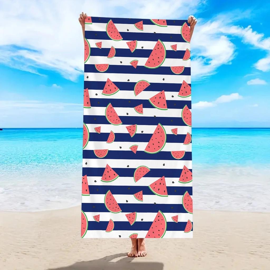 Fresh Watermelon Striped Beach Towel 2D Flat Printed Peach Skin Fabric Soft Bath Towel Summer Vacation Swimming Pool