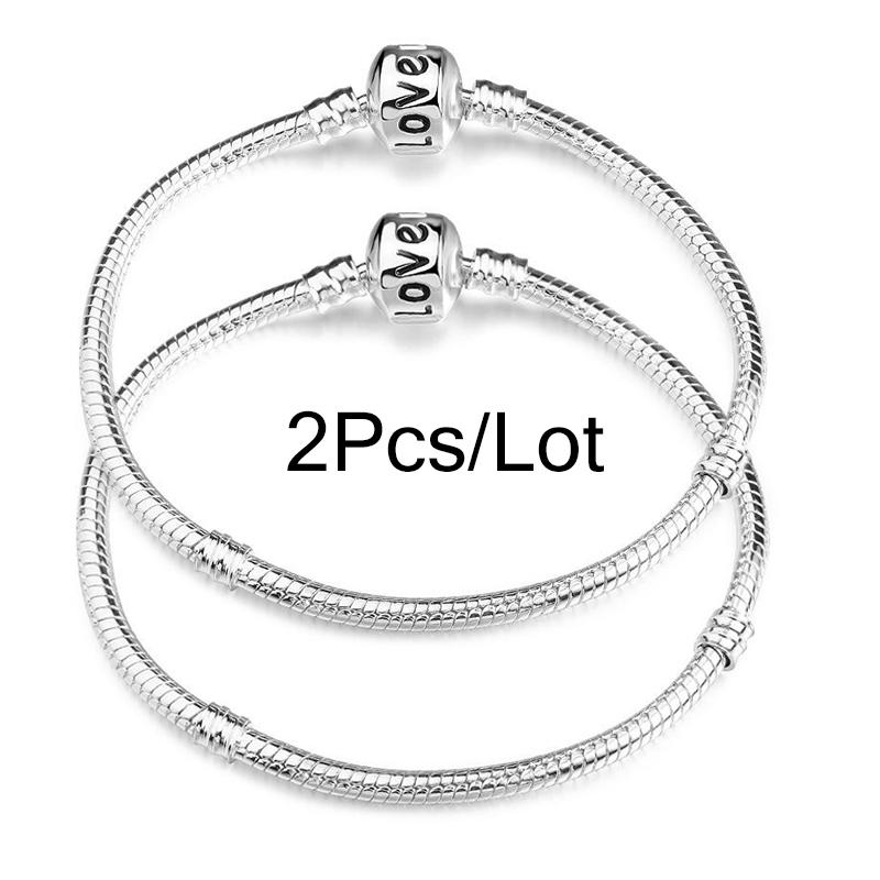 2 Stück/Los Sonderangebot 3mm Silberfarbene Schlangenkette Charm-Armband Für Damen Herren Passend für DIY-Armbänder Schmuck Geschenk