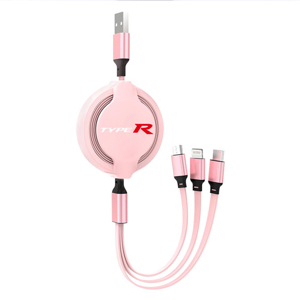 Car Phone Charger Fast Wire Charging Cable Three-head Data Cable For Honda Civic Accord Crv Hrv City Jazz CR-Z Element Insight