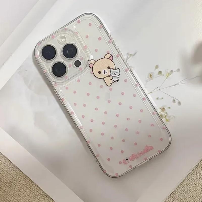 Cute Bear Pink Polka Dots Phone Case For Samsung S25 S24 S23 S22 S21 S20 Note20 Note10 Plus Ultra Lite 5G Clear Soft TPU Cover