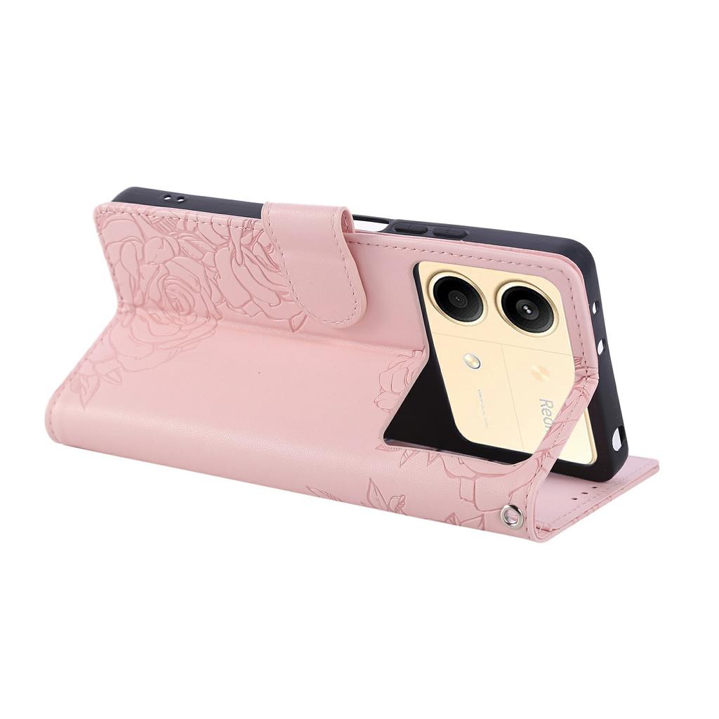 For Xiaomi Redmi Note 13R Pro 5G Case Rose Flower PU Leather Wallet Phone Cover with 3 Card Slots