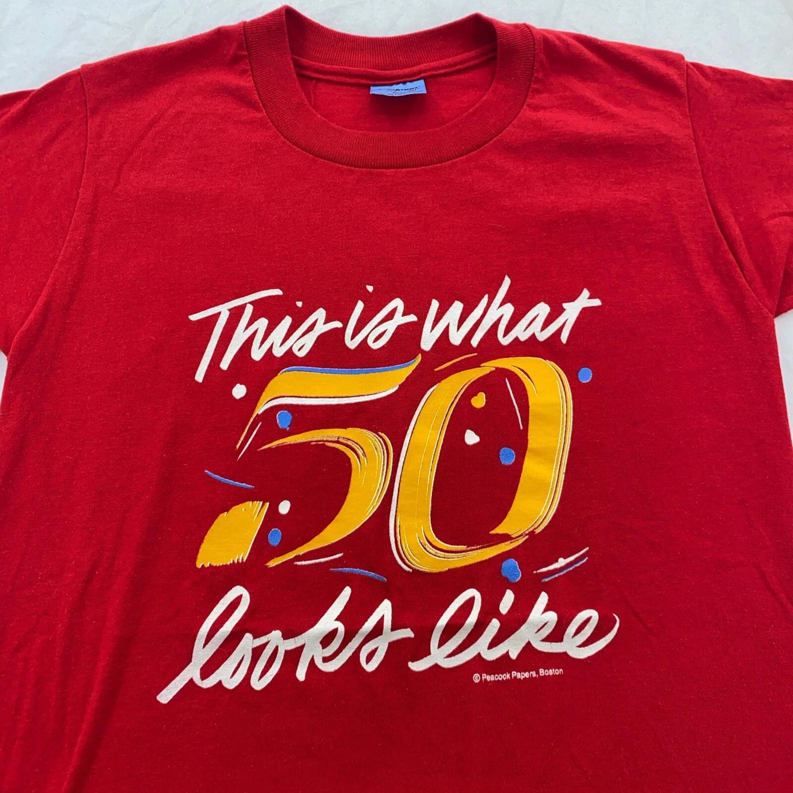 

vintage 90s THIS IS WHAT 50 LOOKS LIKE T-Shirt XS T-Shirt thin bday joke 50th 3XL