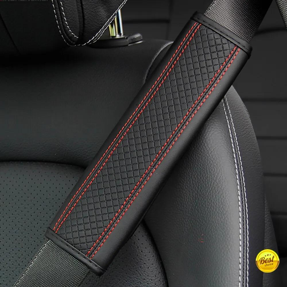 1pc PU Leather Embossed Car Seat Belt Shoulder Cover Decompression Comfort Car Accessories Safety Belt Protective Cover