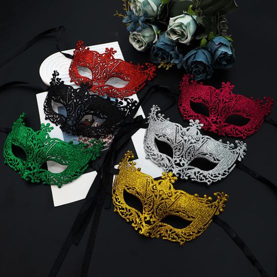 Masquerade Half Face Mask for Women Hollow Carving Glitter Party Mask Lightweight Comfortable Elastic Strap Halloween Costume Accessory