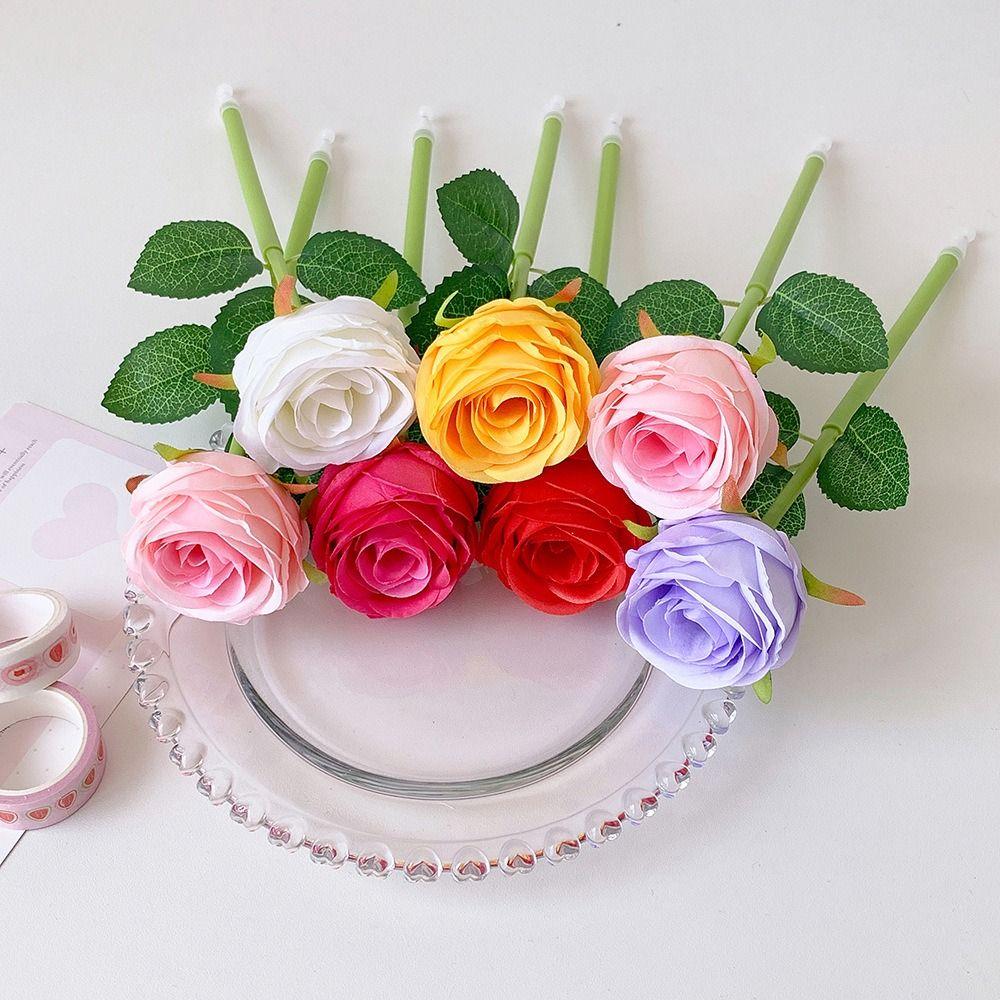 2-Grids Rose Ballpoint Pen 3-inch Writing Pen Creative Rose Flower Pen Valentine's Day