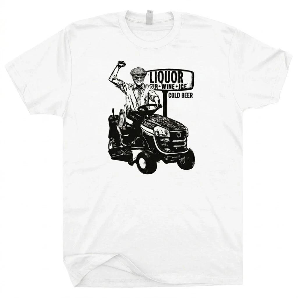 Funny Riding Lawn Mower Liquor Store Run T-Shirt - Beer & Wine Graphic Tee M