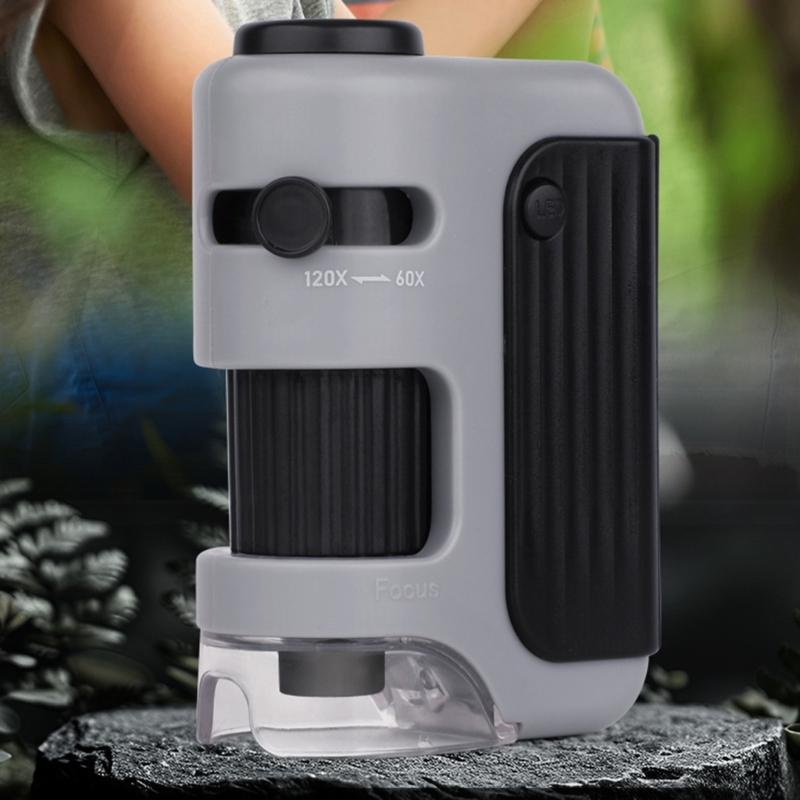 Miniature Microscope with LED Light 60X to 120X Handheld Small Scope for Kids Suitable for Home & School Exploration