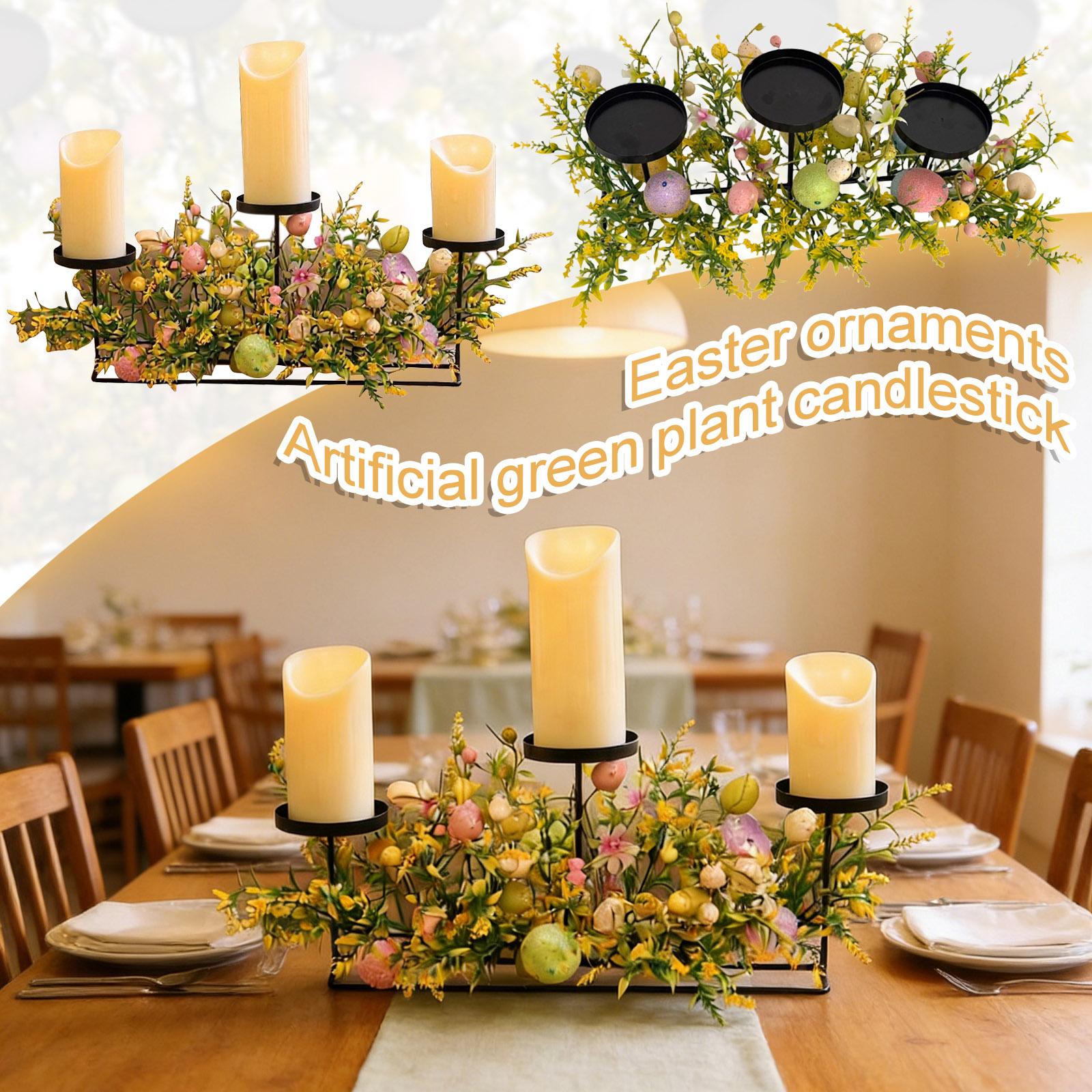 Easter Egg Candlestick Ornament , Festive Party Table Centerpiece , Artificial Green Plant Candlestick cm