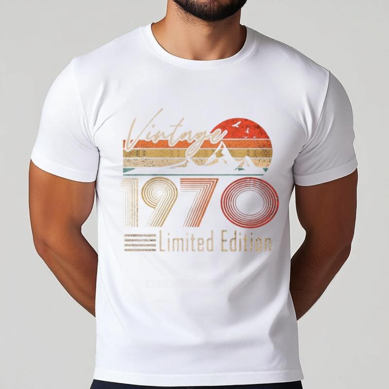 Plus Size Summer For Man Tshirt Vintage 1970 Limited Edition Mountain Sunset Short Sleeve Workout ONeck Top Tees