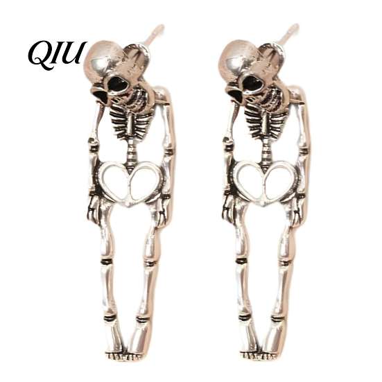Cool Skull Earrings for Daily Wear 2Pcs Skeleton Women, Gothic Alloy Drop Earrings, Hypoallergenic Punk Edgy Statement Jewelry Women Dangle Halloween
