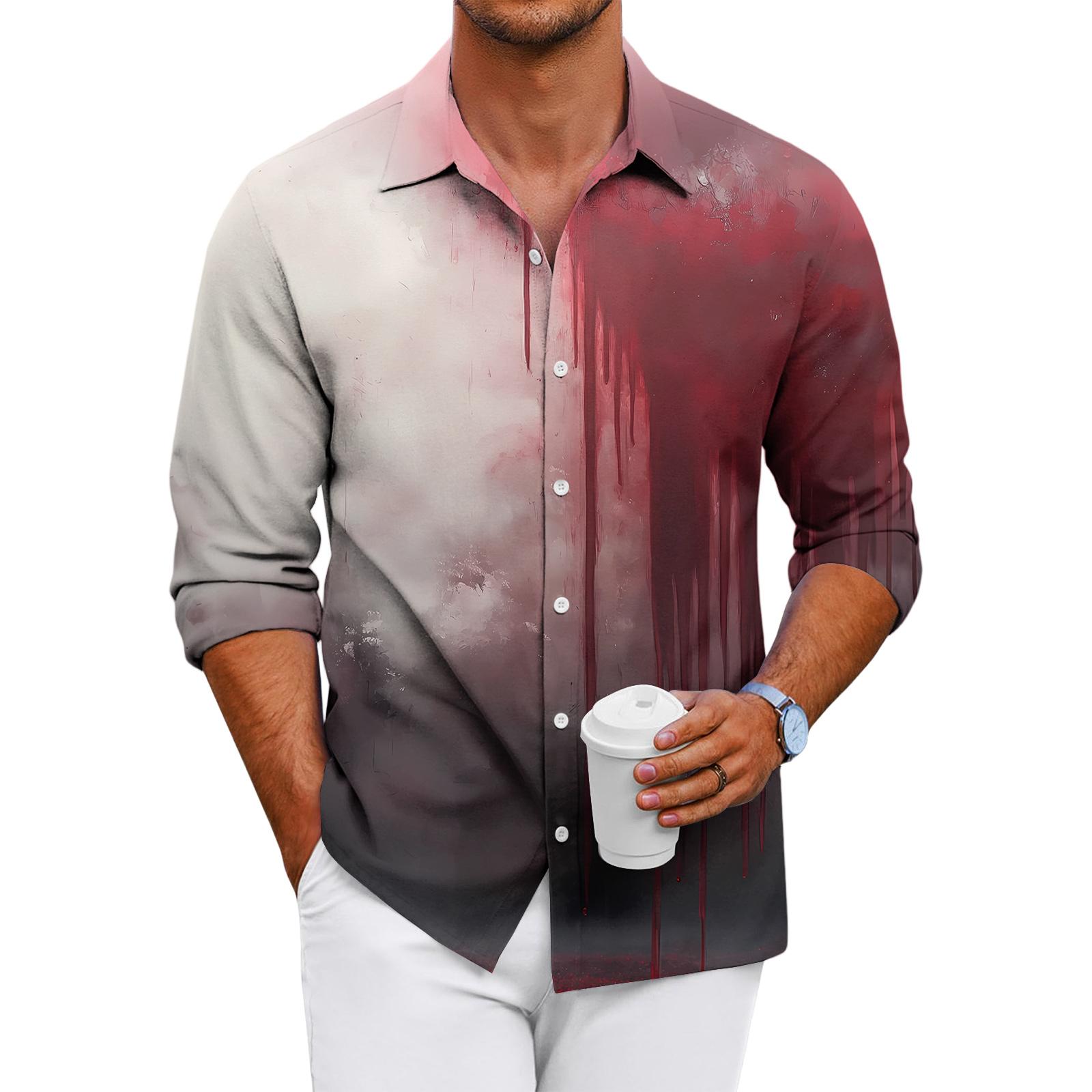 

Мужская повседневная рубашка с длинным рукавом свободного кроя на пуговицах XL винный