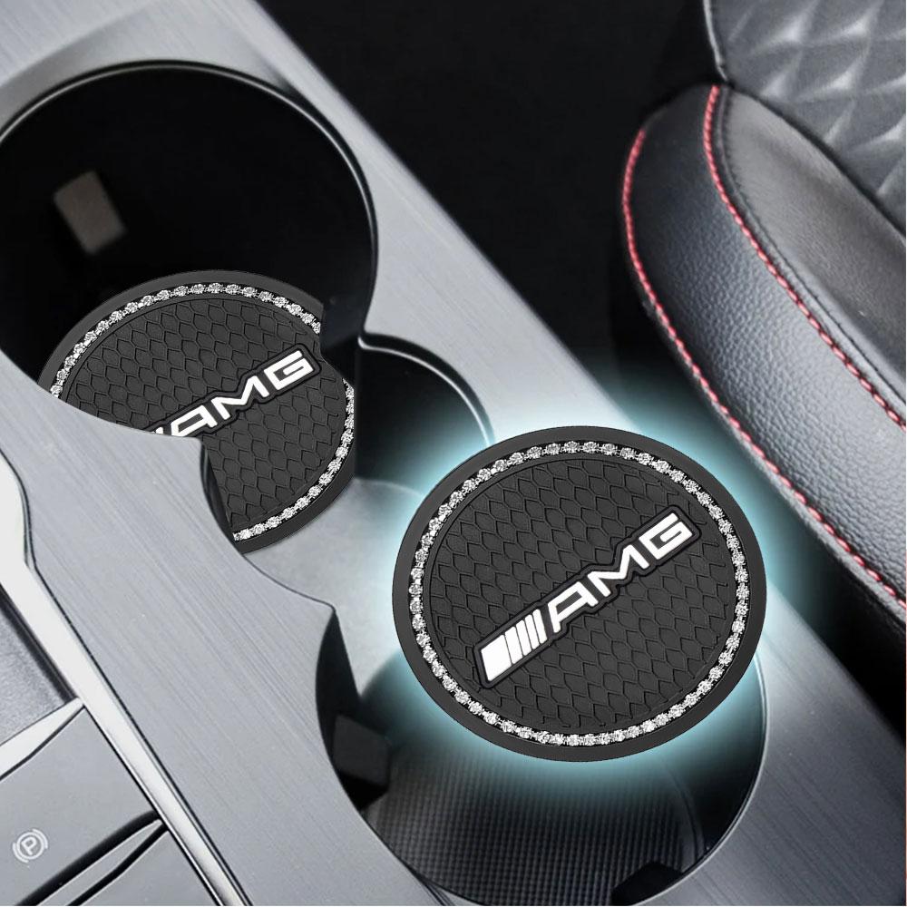 GLC GLB 1/2 Pièces Tapis Antidérapant pour Porte-Gobelet de Voiture Strass Diamant Tapis en Caoutchouc Pour Mercedes-Benz AMG W108 W124 W140 W168 W202 Accessoire Voiture
