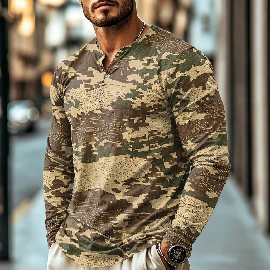 Herren Tarnung Langarmshirt Lässig für den Alltag