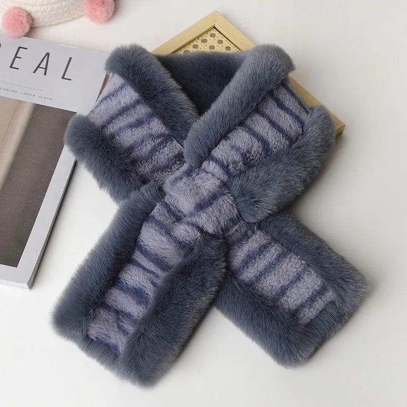 

Полосатый утолщенный теплый шарф, женский защитный шарф для шеи, зимний двусторонний универсальный модный универсальный шарф холодный серый