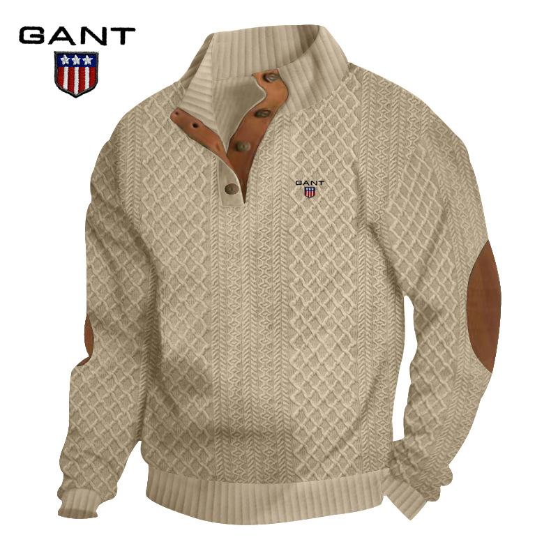 Gant Embroidery Men's Outdoor Casual Standing Collar Long Sleeved Jacquard Knitted Pullover Sweatshirt In Autumn and Winter