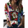 Sommer Minimalistisches Hemd mit Digitalem Blumenprint Knopfleistenhemd Oberteil für Damen Hawaiianischer Strandurlaub Lässiges Hemd