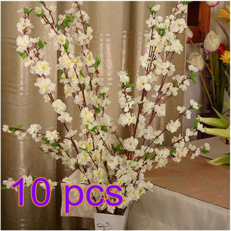 TRRAPLE Artificial Peach Blossom, Simulation Silk Cherry Blossom Branches 10 Pcs 26 Inch Cherry Plum Bouquet Branch Floral Arrangements for Home