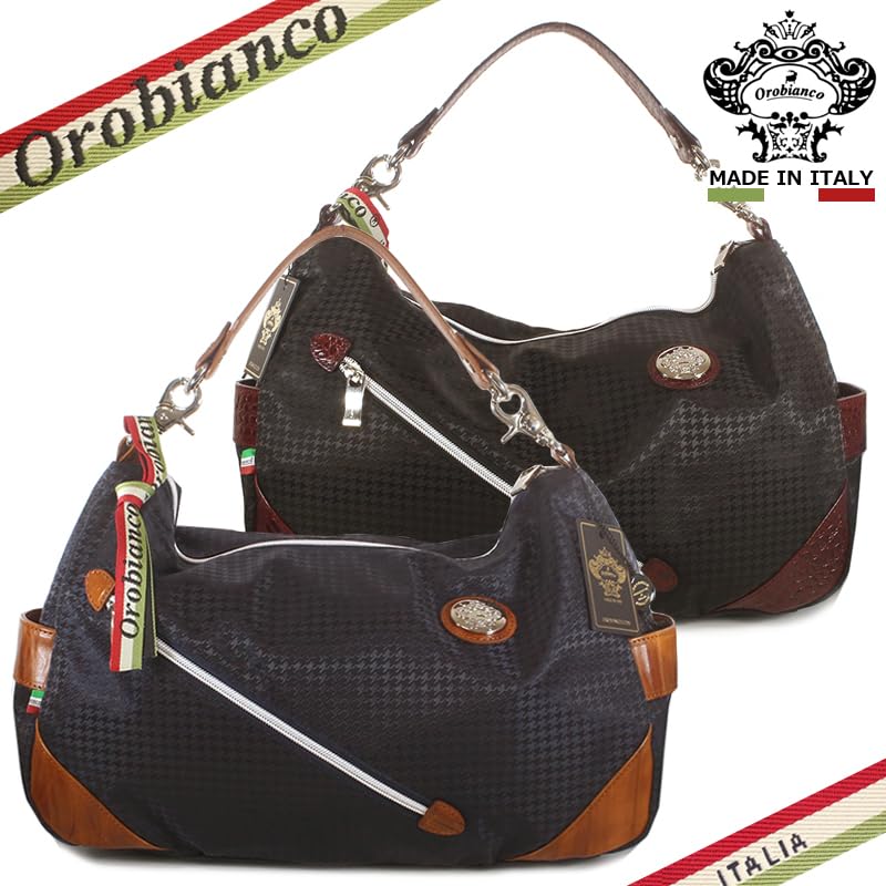 Orobianco Shoulder Bag in Houndstooth Nylon and Genuine Leather in DIDAL Nylon Messenger Men's 2-Way [Made Italy]. Bag, Crossbody, SILVESTRA-C (Black,