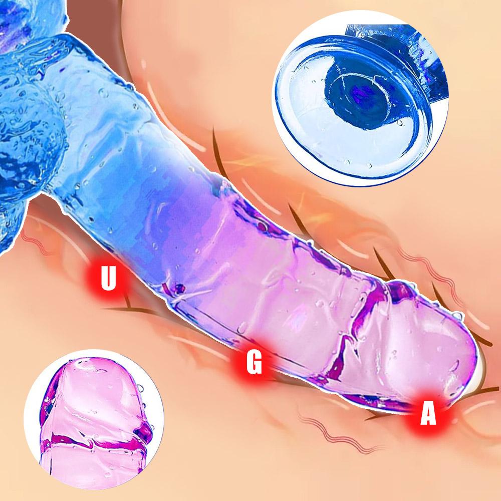 Blue Purple Gradient Dildo Transparent Silicone Simulation Dildo Strong Suction Cups for Two-handed Play Elastic Soft Dildo Female Sex Toys