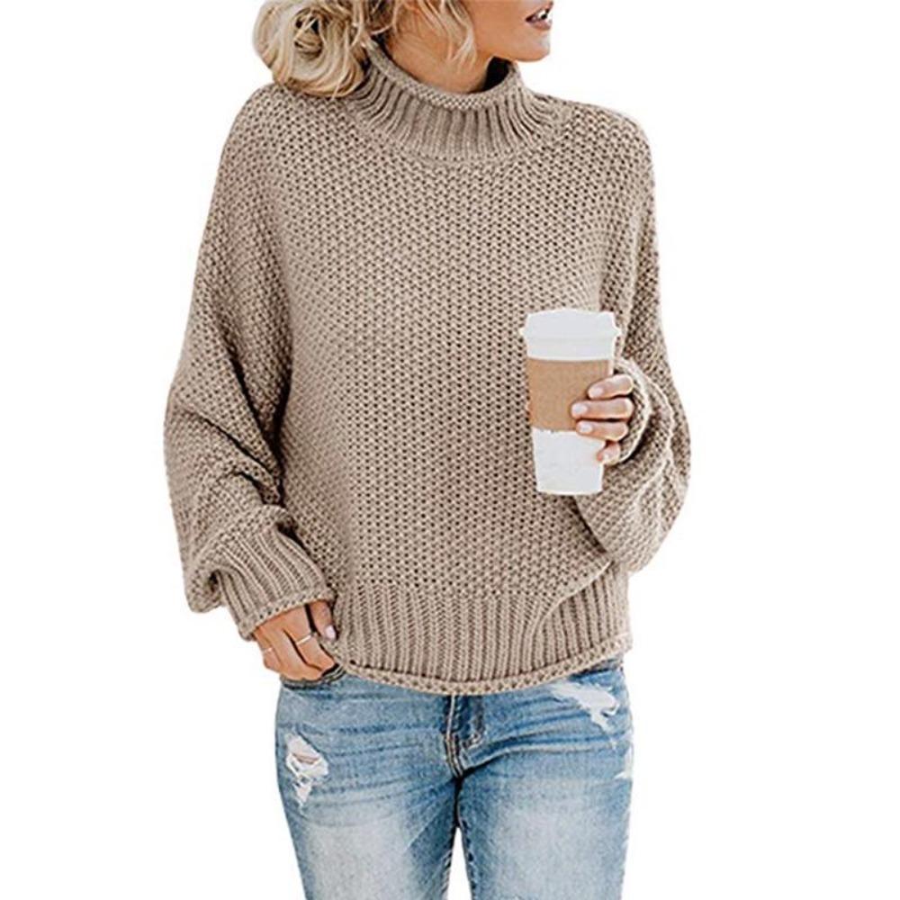 New Autumn and Winter Knitted Sweater with Thick Thread and High Neck Pullover for Women