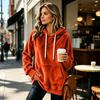 Women's Long Sleeve Flannel Hoodie Color Casual Pullover Top