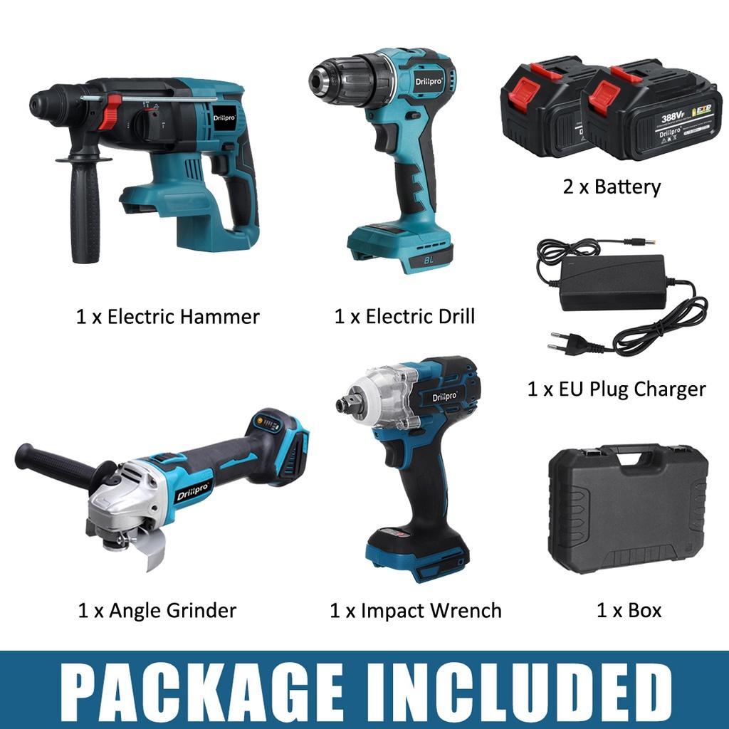 

Набор электрических инструментов 4 в 1, электрический ударный гайковерт/электрическая дрель 13 мм/перфоратор/угловая шлифовальная машина 125 мм для батареи Makita 18 В 2*Batteries