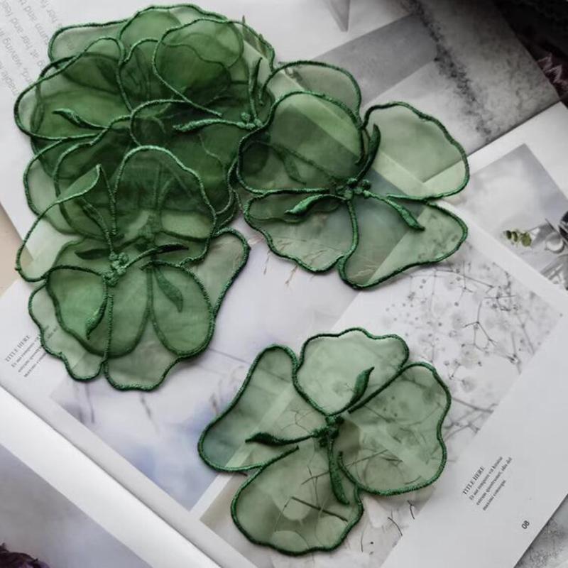 10Pcs Green Semi Transparent Embroidered Lace Flowers Patches Applique Clothing Patch Decoration