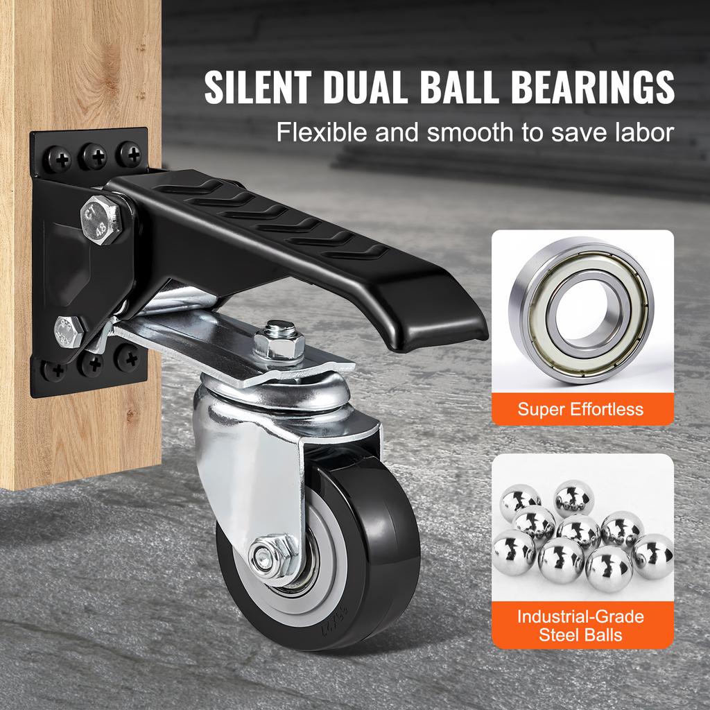 SucceBuy 165 lbs 2.5" Set of 4 Workbench Caster Wheels Side Mounted Retractable Stepdown Wheel 360° Swivel for Tables Equipment