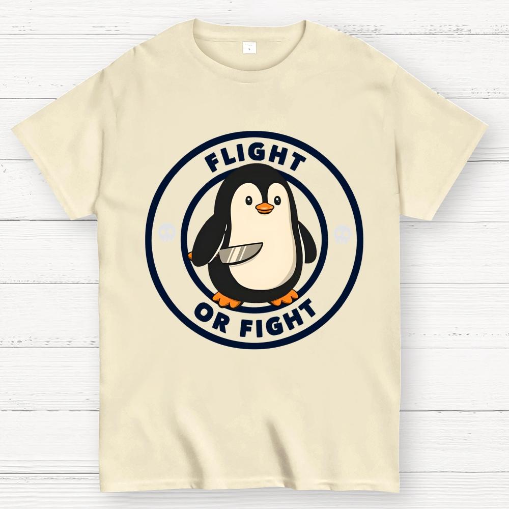 Flight or Fight Penguin Cotton Summer Casual Cool Loose T-Shirt