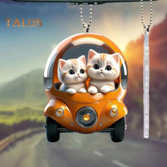 Cat Pendant Car Ornament Hanging Realistic Animal Cat Rearview Mirror Hanging Decor Acrylic Car Charm Party Festival Gift for Car Lovers